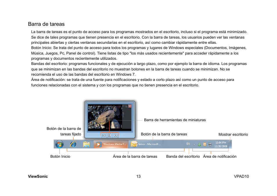 Barra de tareas | VIEWSONIC ViewPad 10 User Manual | Page 155 / 264