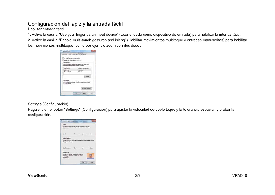 Configuración del lápiz y la entrada táctil | VIEWSONIC ViewPad 10 User Manual | Page 167 / 264
