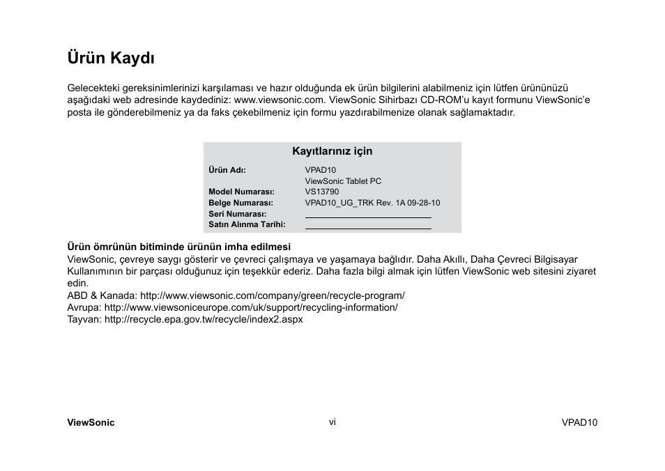 Ürün kaydı | VIEWSONIC ViewPad 10 User Manual | Page 183 / 264