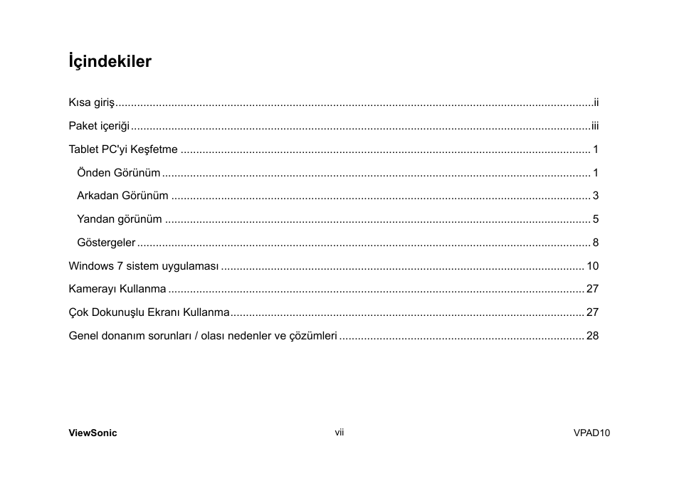 Içindekiler | VIEWSONIC ViewPad 10 User Manual | Page 184 / 264