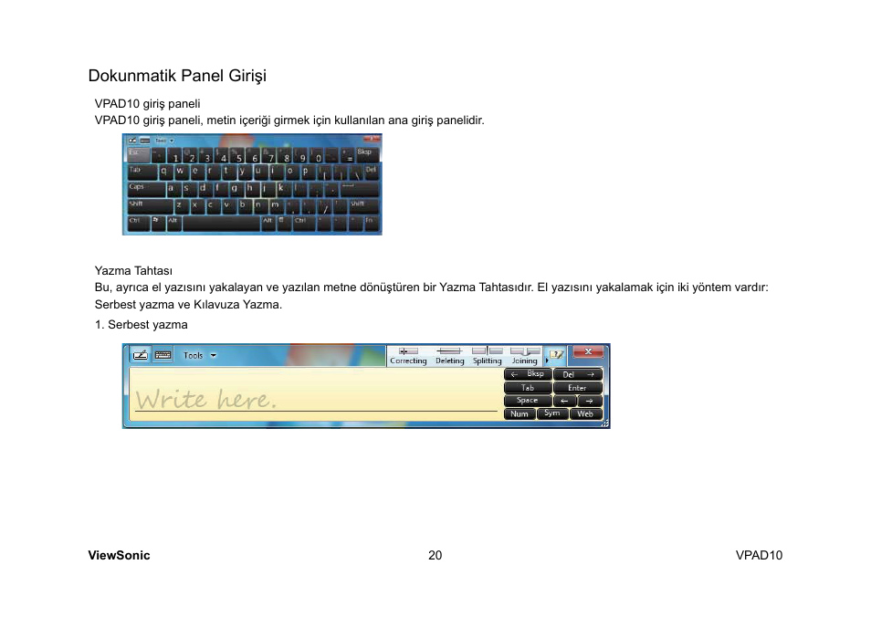 Dokunmatik panel girişi | VIEWSONIC ViewPad 10 User Manual | Page 206 / 264