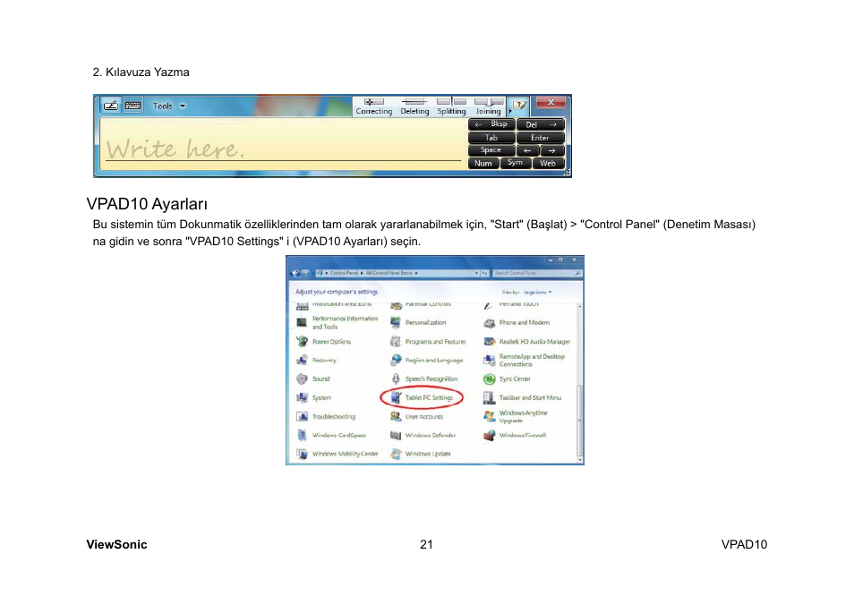 Vpad10 ayarları | VIEWSONIC ViewPad 10 User Manual | Page 207 / 264