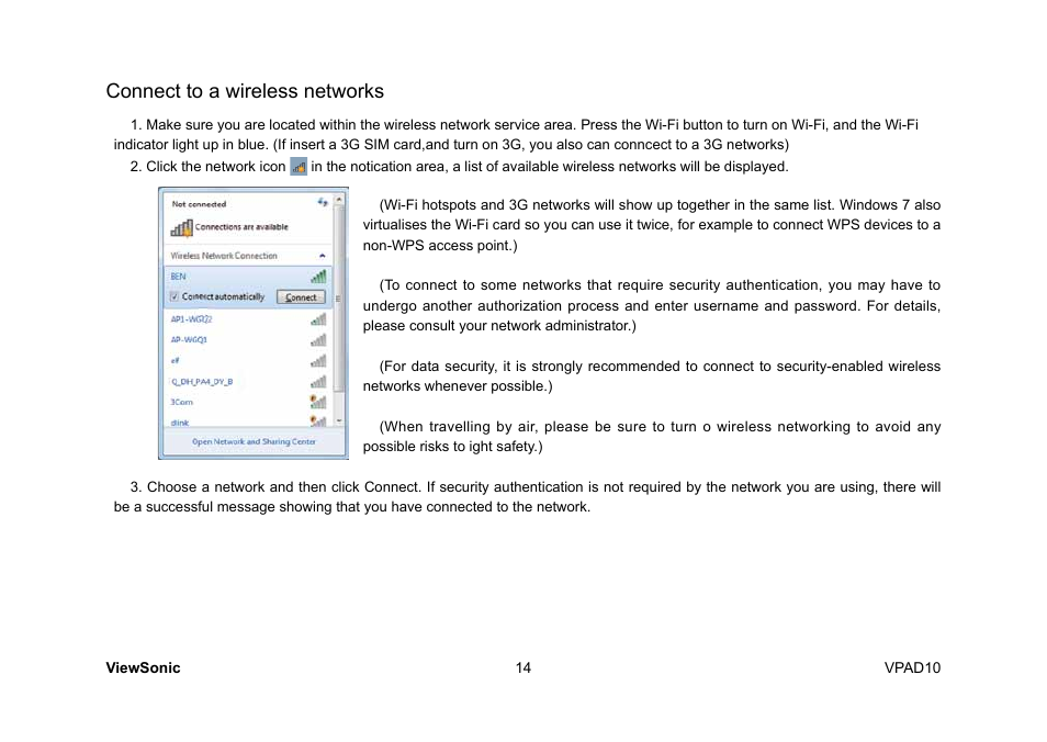 Connect to a wireless networks | VIEWSONIC ViewPad 10 User Manual | Page 24 / 264