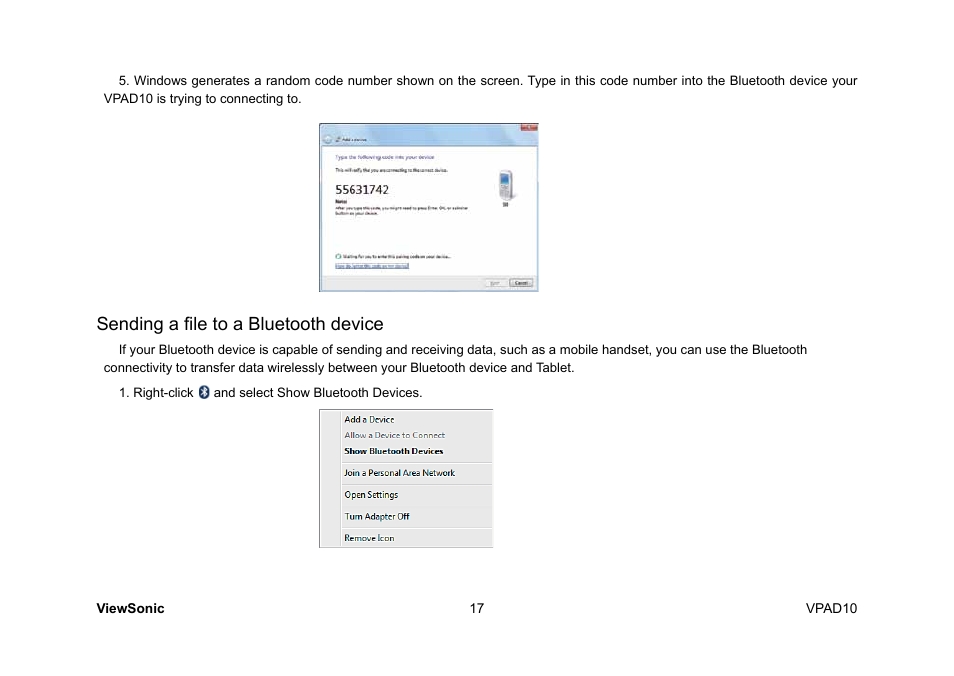 Sending a file to a bluetooth device | VIEWSONIC ViewPad 10 User Manual | Page 27 / 264