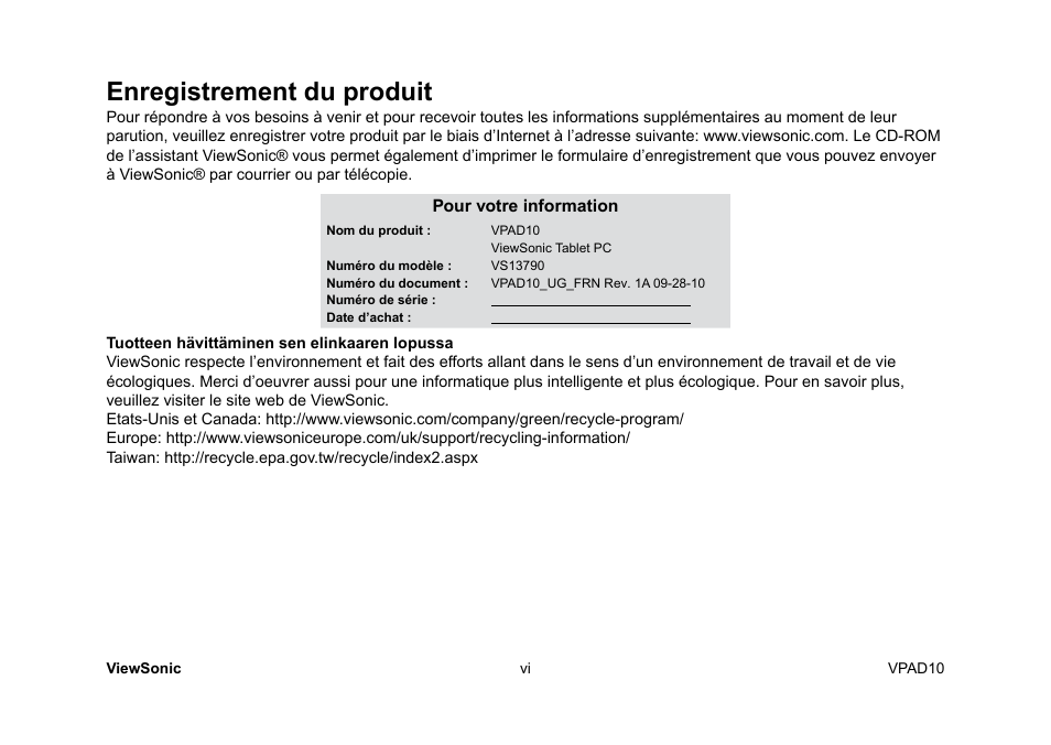 Enregistrement du produit | VIEWSONIC ViewPad 10 User Manual | Page 51 / 264