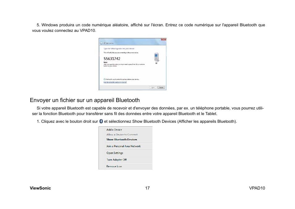 Envoyer un fichier sur un appareil bluetooth | VIEWSONIC ViewPad 10 User Manual | Page 71 / 264