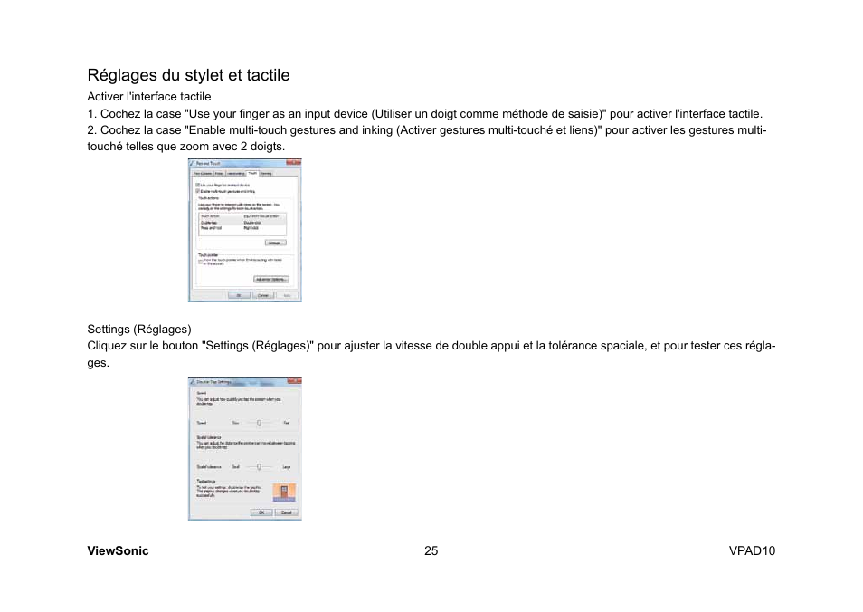 Réglages du stylet et tactile | VIEWSONIC ViewPad 10 User Manual | Page 79 / 264