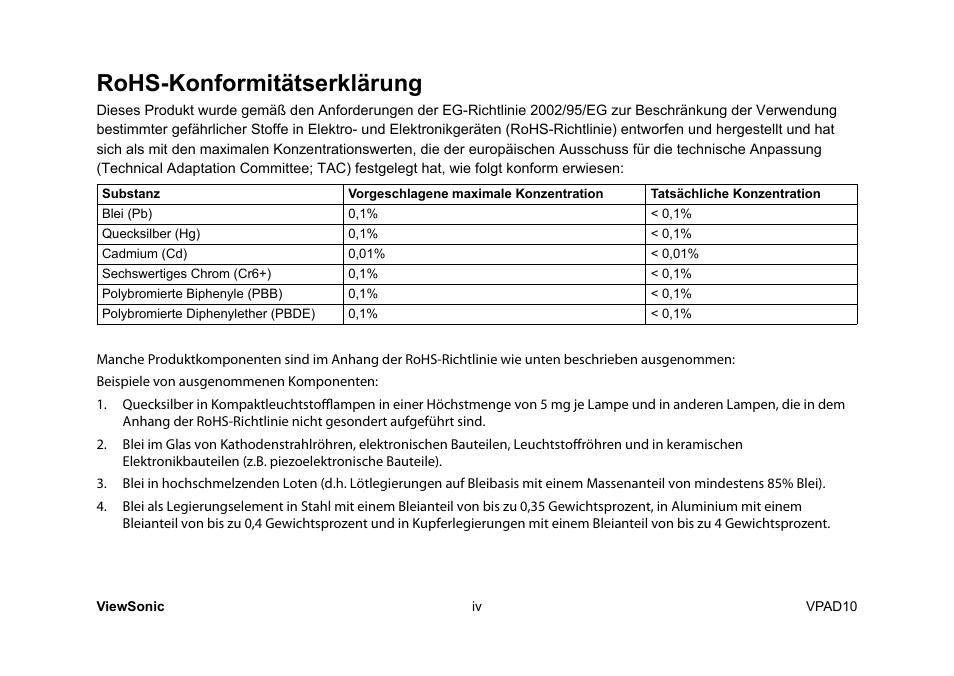 Rohs-konformitätserklärung | VIEWSONIC ViewPad 10 User Manual | Page 93 / 264