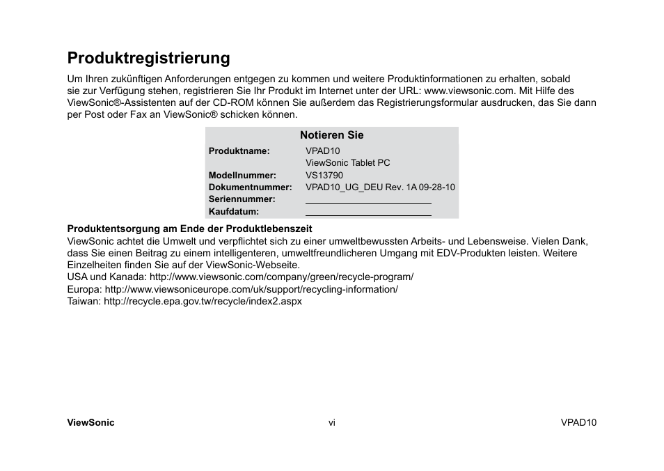 Produktregistrierung | VIEWSONIC ViewPad 10 User Manual | Page 95 / 264