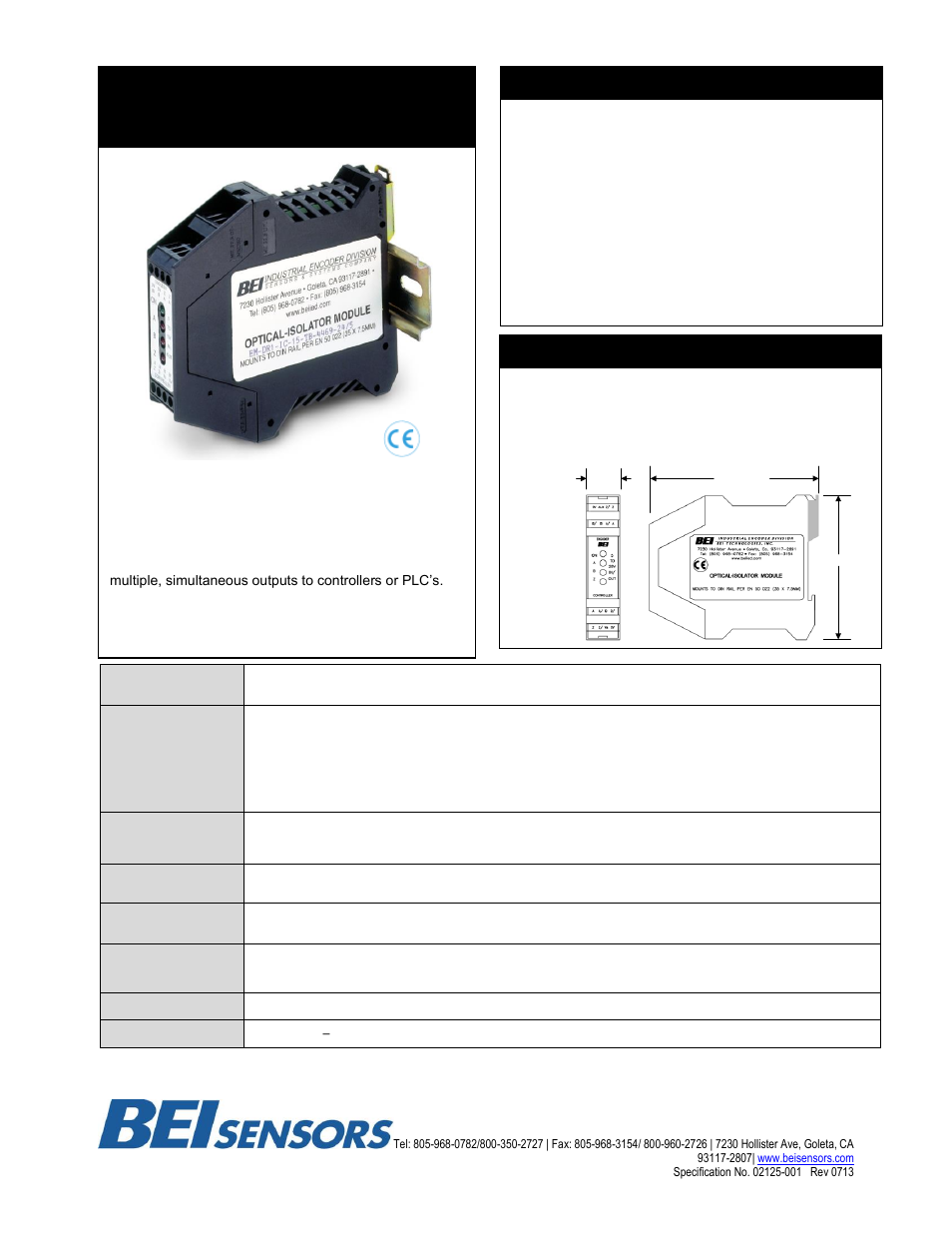 BEI Sensors Optical Isolator Interface Module User Manual | 5 pages