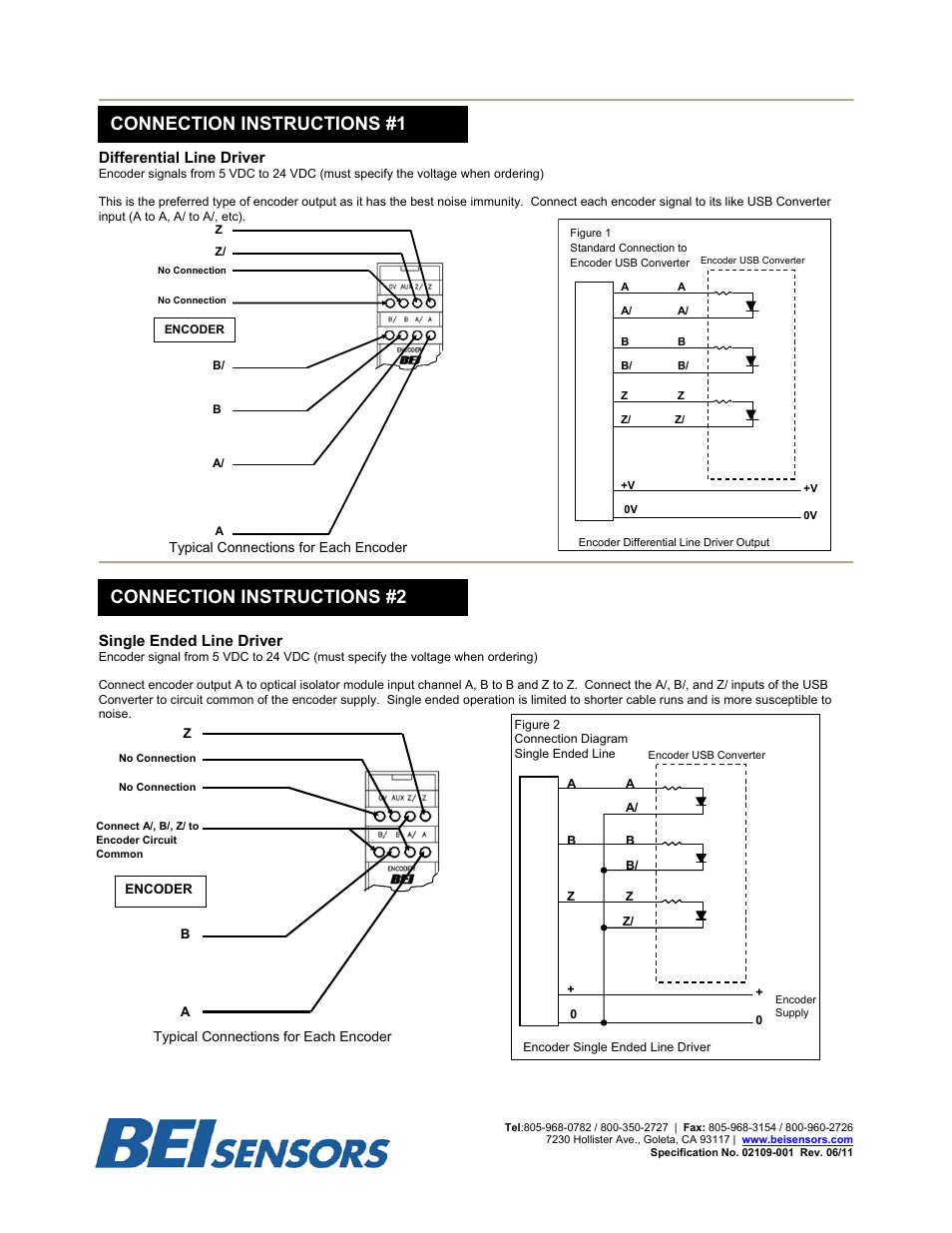 Connection instructions #2, Connection instructions #1 | BEI Sensors Dual Encoder to USB Converter Module User Manual | Page 2 / 6