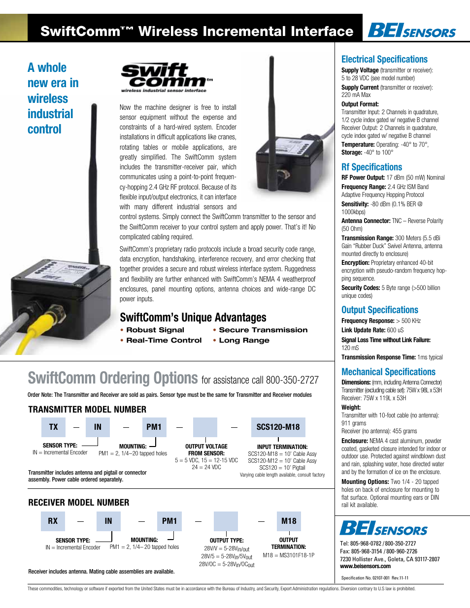 BEI Sensors SwiftComm® Real-Time Wireless Encoder Interface User Manual | 3 pages