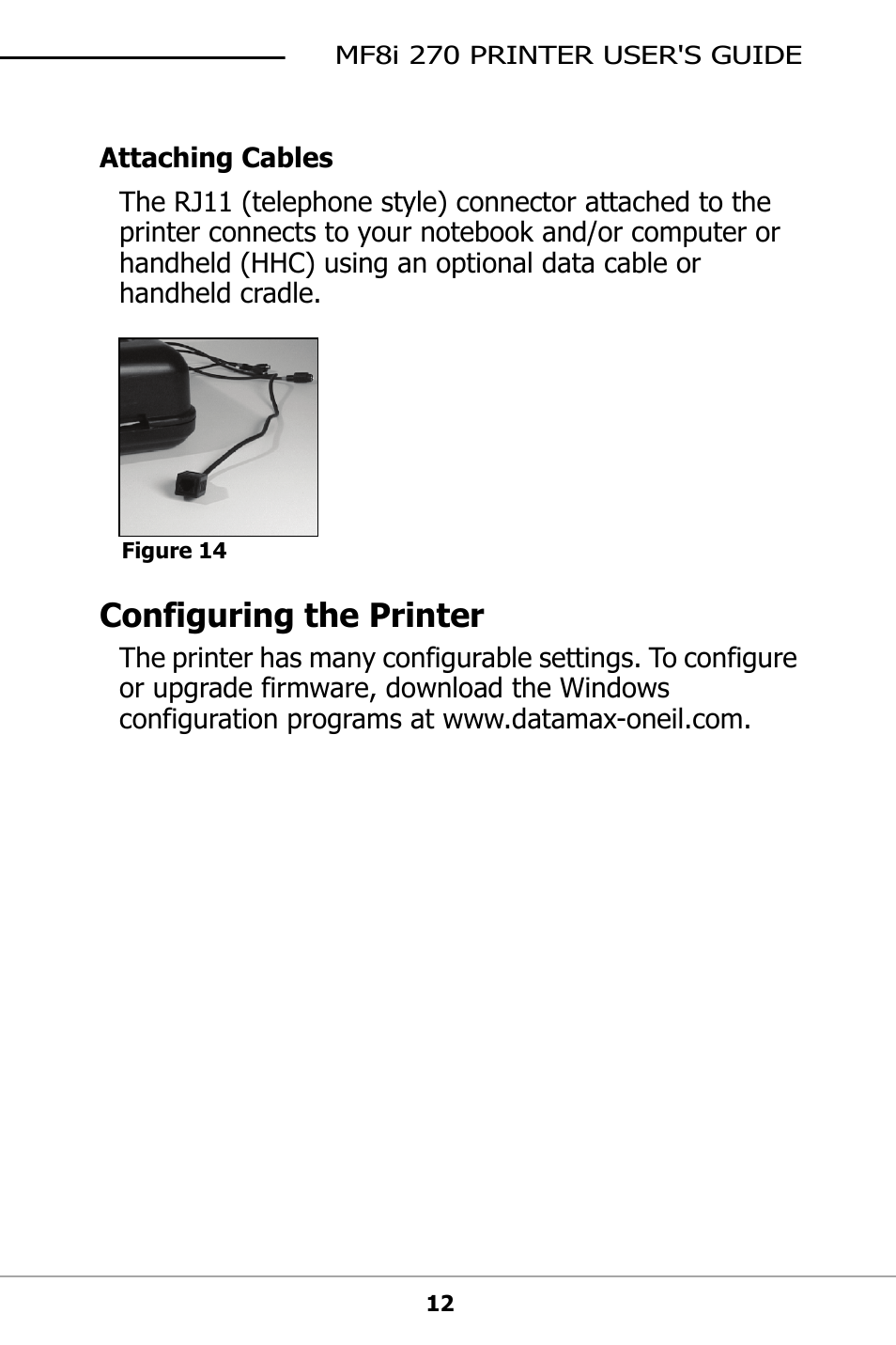 Attaching cables, Configuring the printer | Datamax-O'Neil MF8I 270 User Guide User Manual | Page 15 / 20