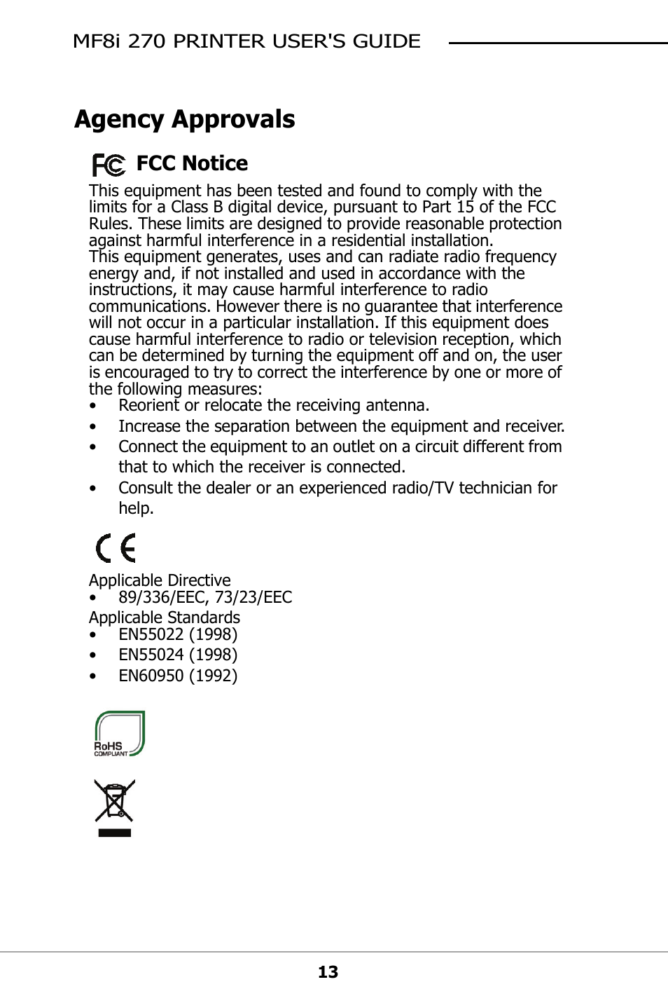 Agency approvals, Fcc notice | Datamax-O'Neil MF8I 270 User Guide User Manual | Page 16 / 20