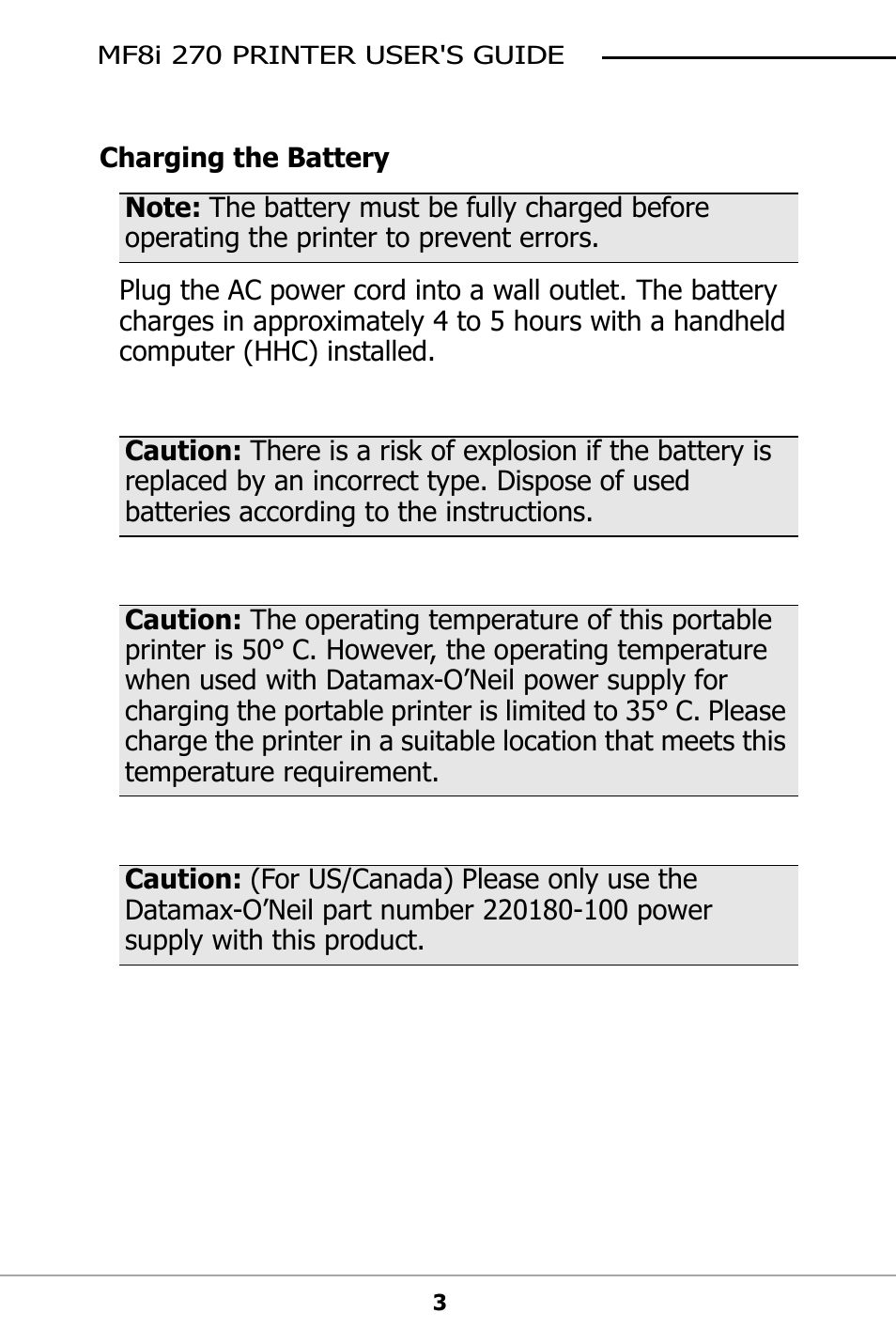 Charging the battery | Datamax-O'Neil MF8I 270 User Guide User Manual | Page 6 / 20