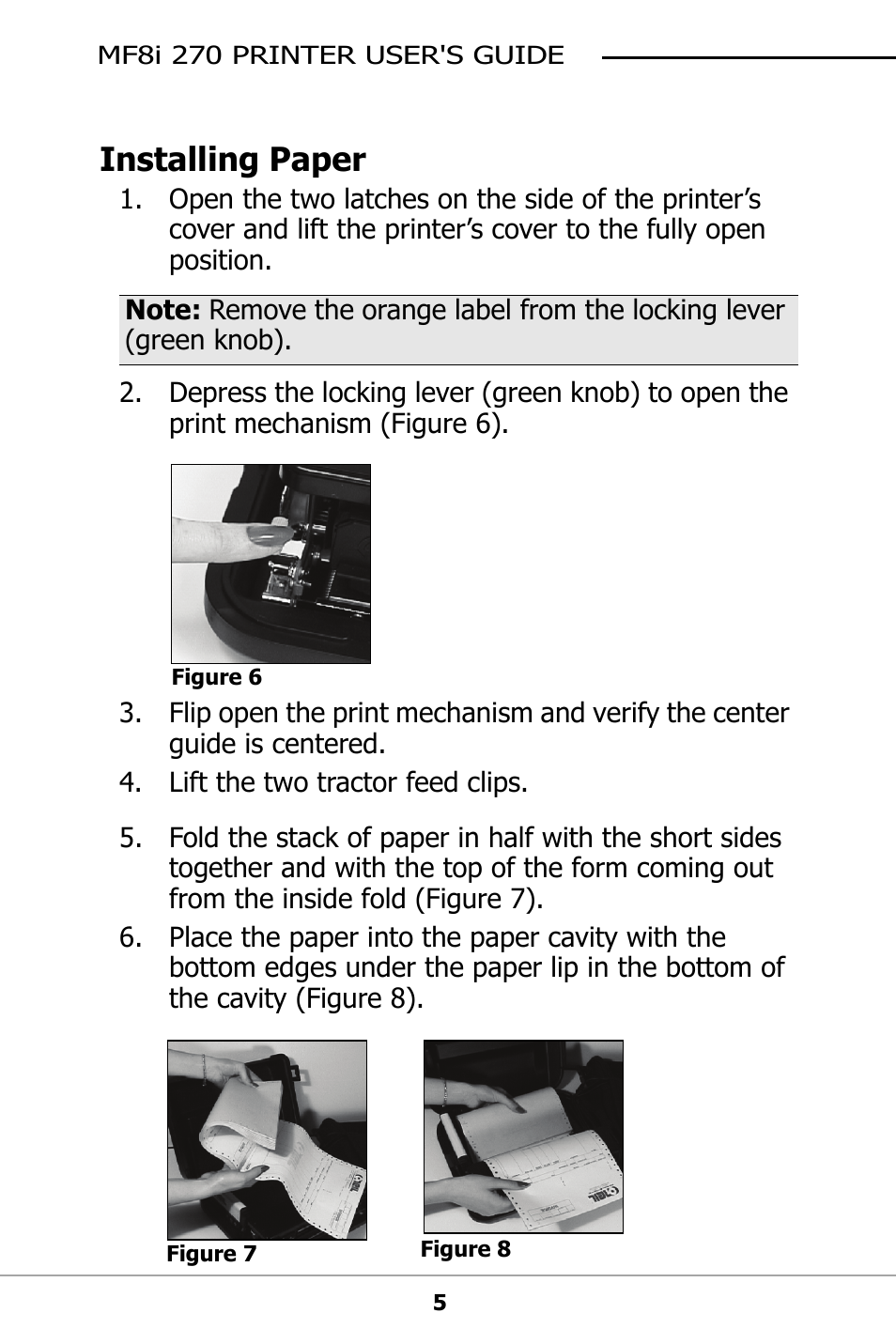 Installing paper | Datamax-O'Neil MF8I 270 User Guide User Manual | Page 8 / 20