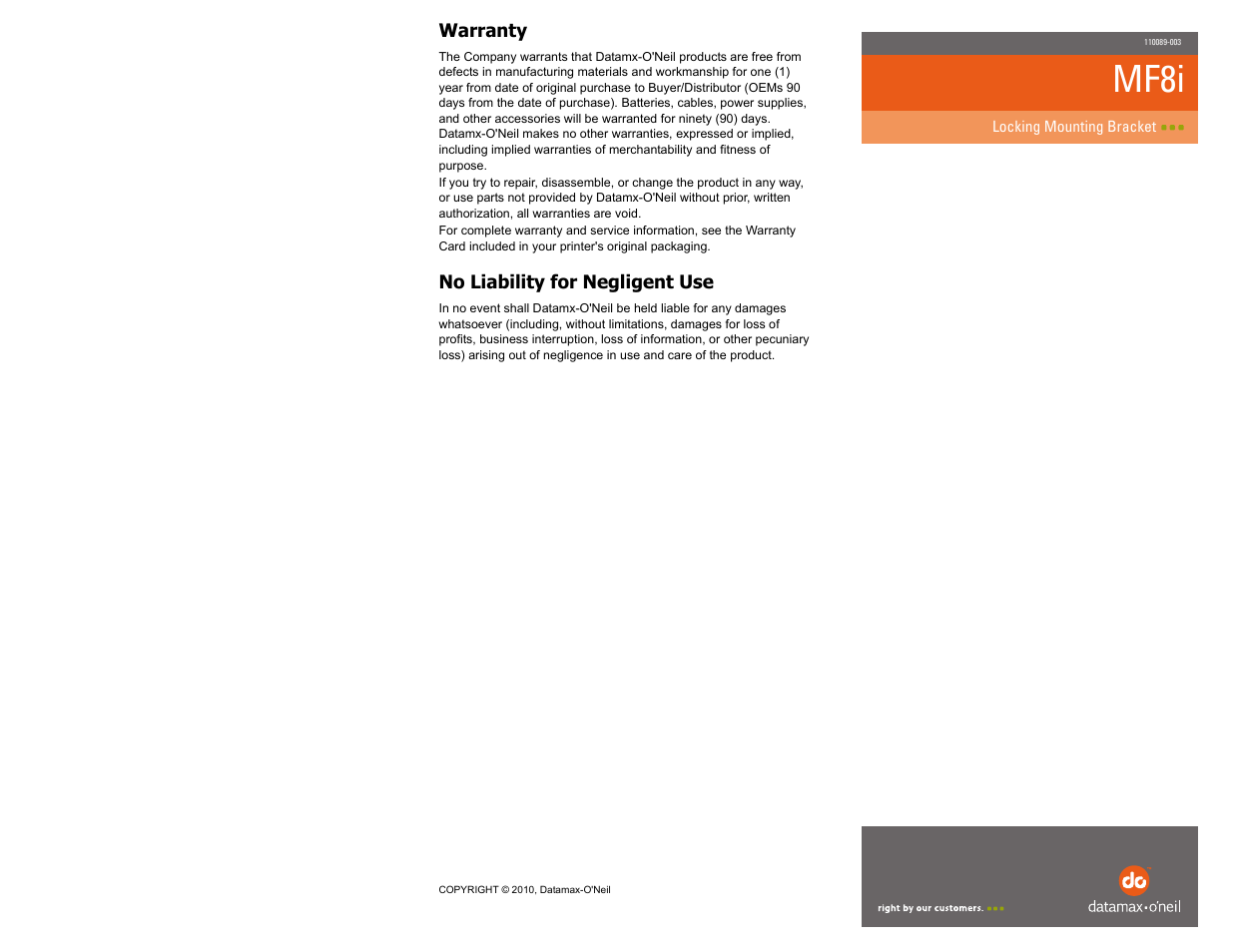 Mf8i | Datamax-O'Neil MF8I Locking Mounting Bracket User Manual | Page 2 / 2