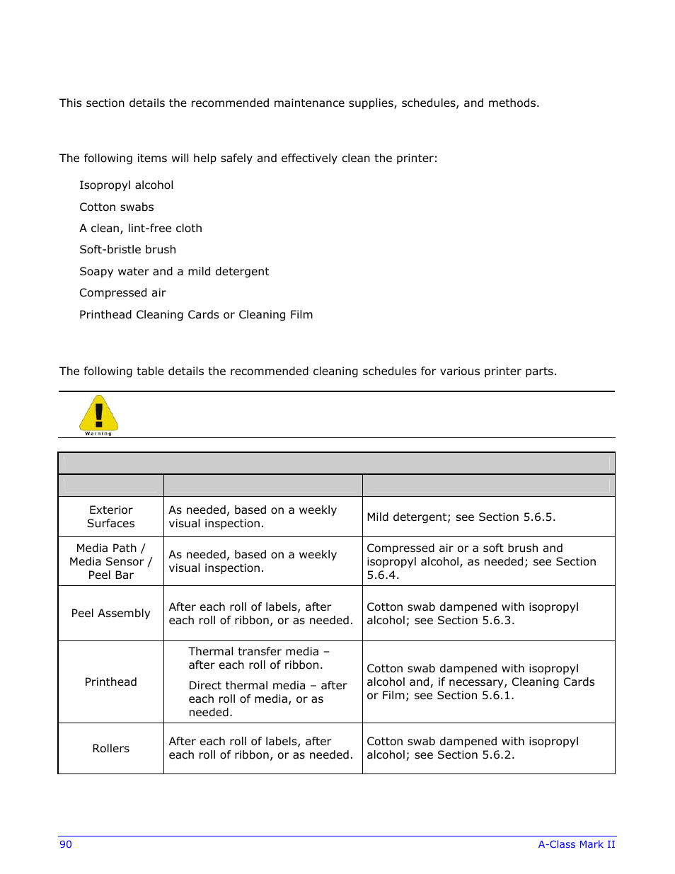 6 maintenance schedule | Datamax-O'Neil A-Class Mark II Operator’s Manual User Manual | Page 100 / 160