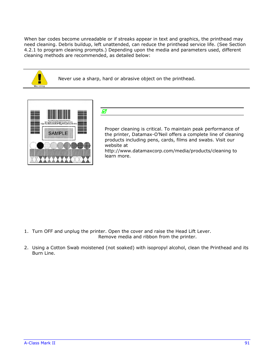 Datamax-O'Neil A-Class Mark II Operator’s Manual User Manual | Page 101 / 160