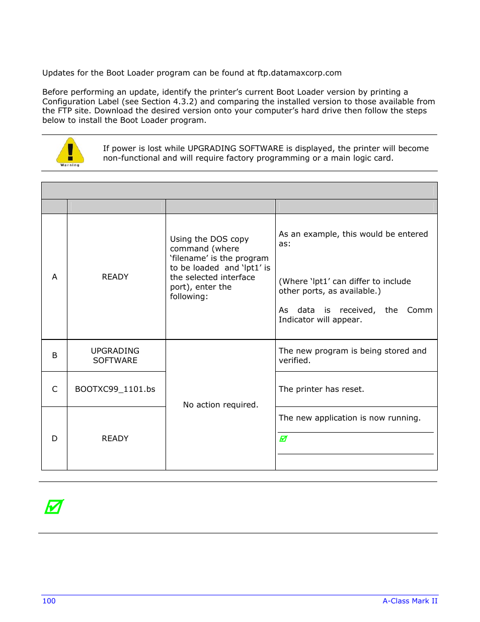 9 updating the boot loader | Datamax-O'Neil A-Class Mark II Operator’s Manual User Manual | Page 110 / 160