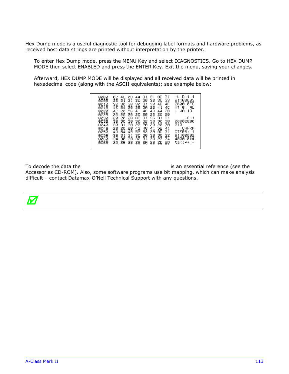 2 hex dump mode | Datamax-O'Neil A-Class Mark II Operator’s Manual User Manual | Page 123 / 160