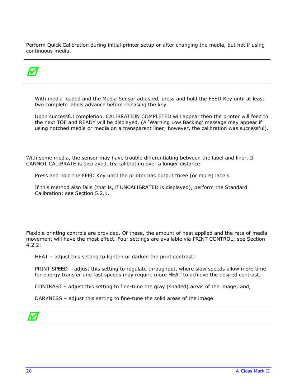 4 quick calibration, 5 print quality controls | Datamax-O'Neil A-Class Mark II Operator’s Manual User Manual | Page 38 / 160