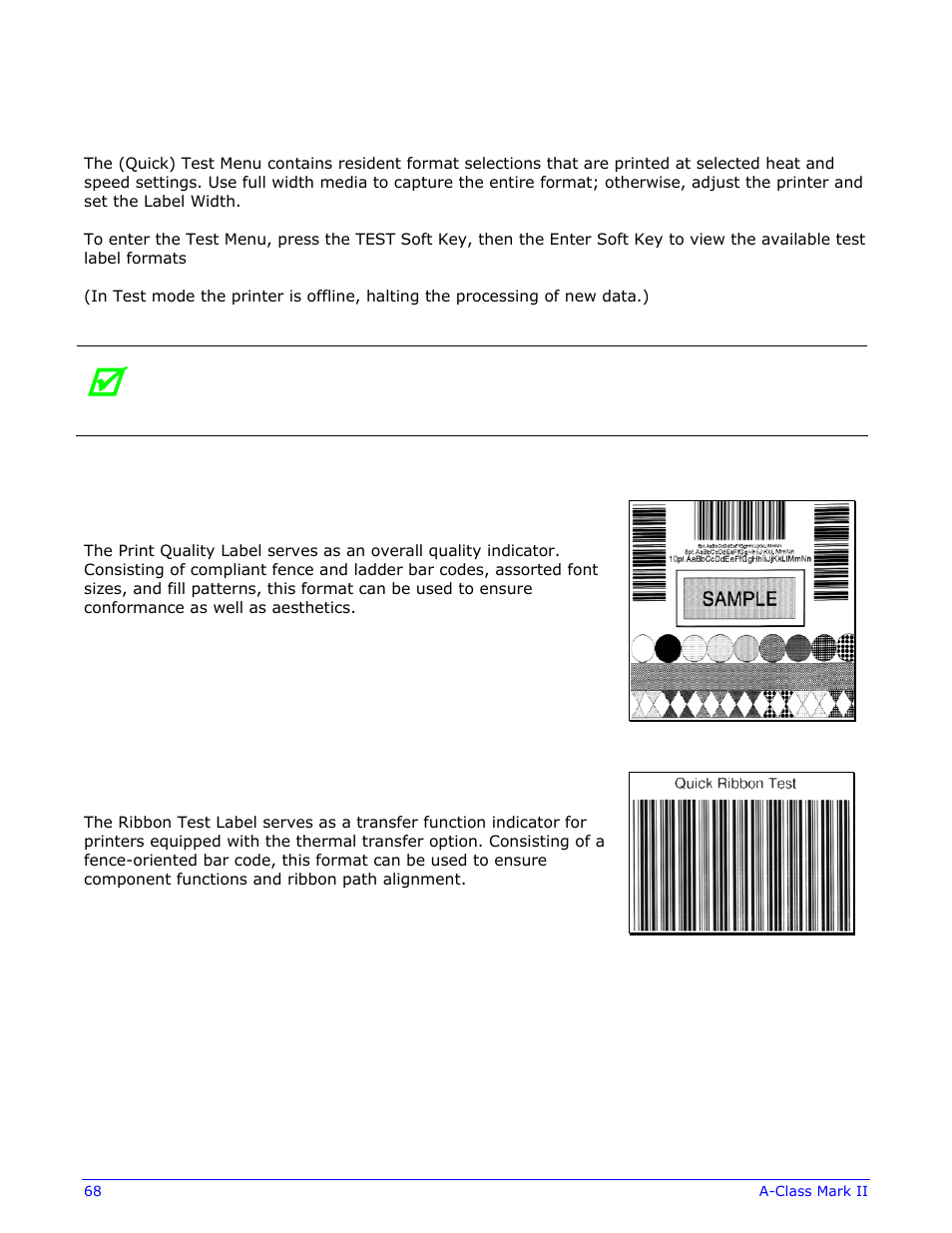 3 the test menu | Datamax-O'Neil A-Class Mark II Operator’s Manual User Manual | Page 78 / 160