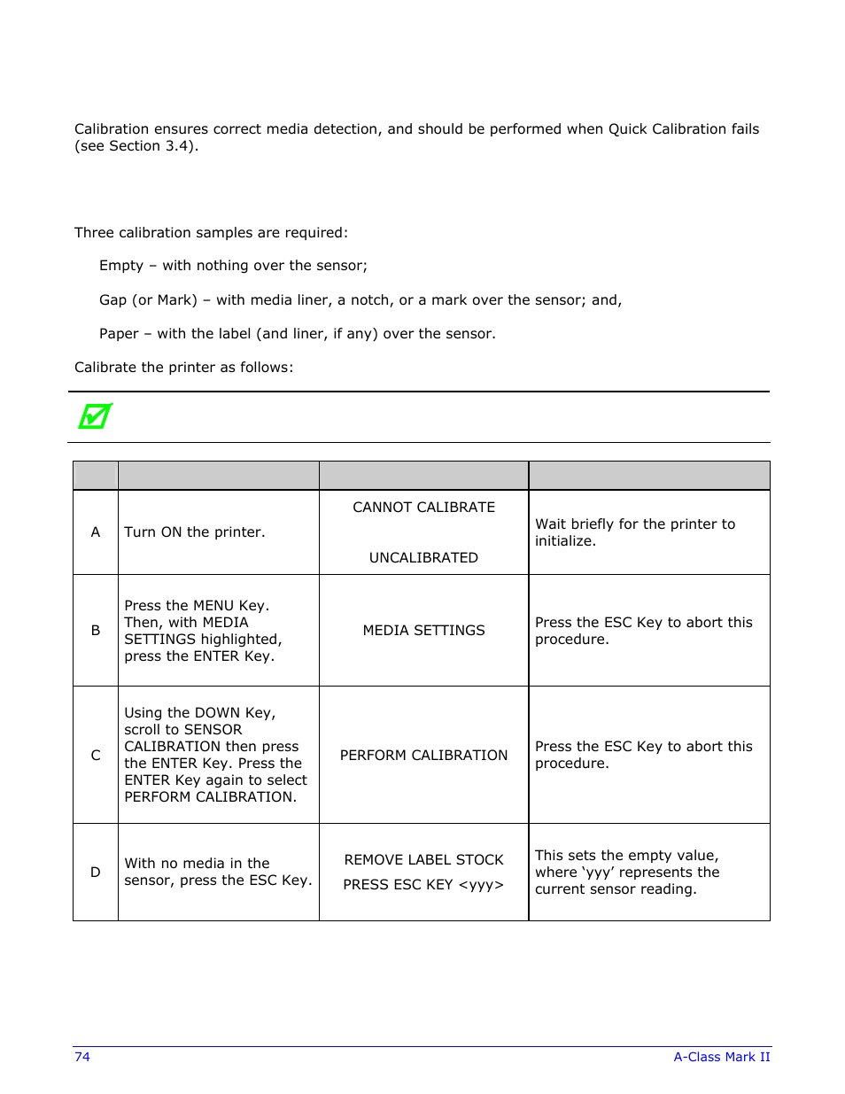 2 calibration | Datamax-O'Neil A-Class Mark II Operator’s Manual User Manual | Page 84 / 160