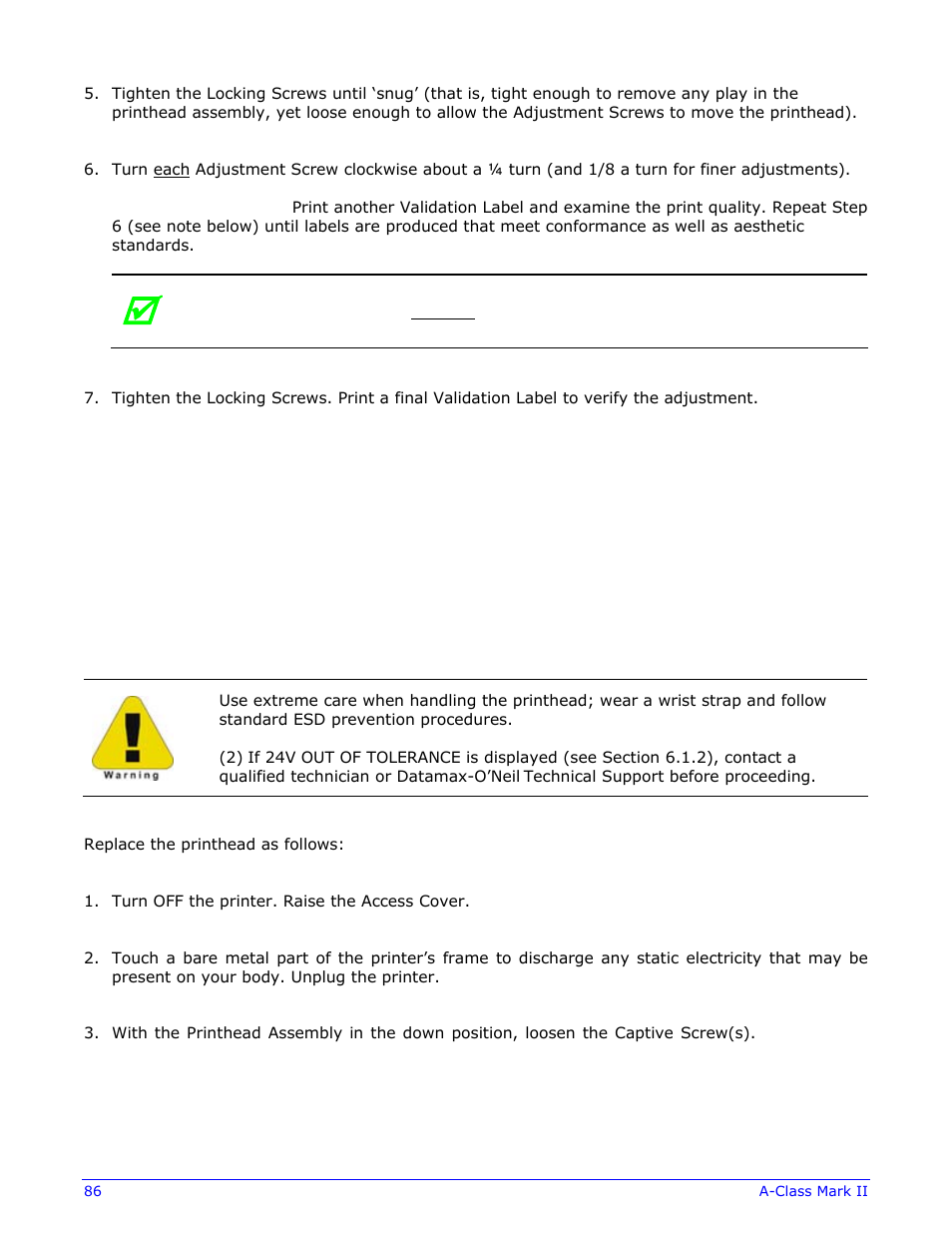 4 printhead replacement | Datamax-O'Neil A-Class Mark II Operator’s Manual User Manual | Page 96 / 160