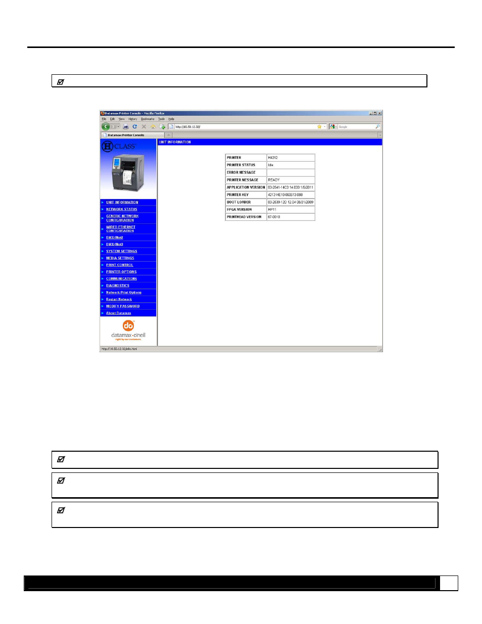 Printer’s internal web pages | Datamax-O'Neil DMXrfNetIII User Manual | Page 9 / 16