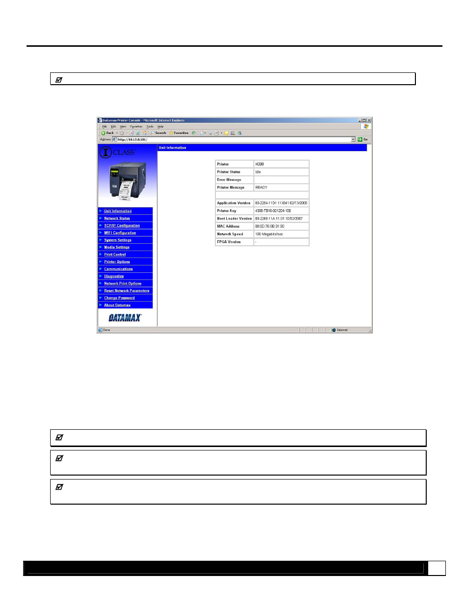 Printer’s internal web pages | Datamax-O'Neil DMXNetII User Manual | Page 9 / 16