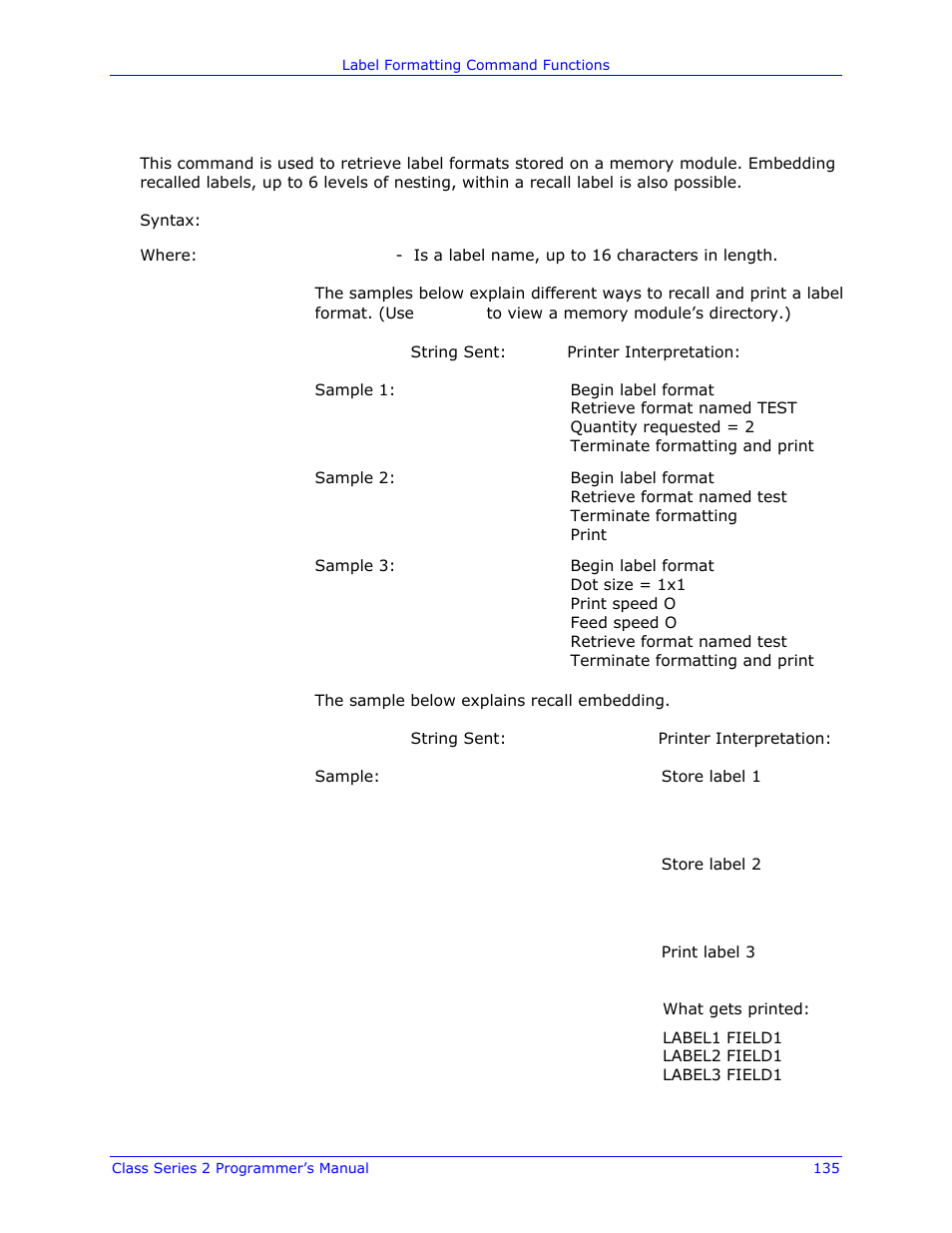 Datamax-O'Neil Class Series II Programmer’s Manual User Manual | Page 149 / 334