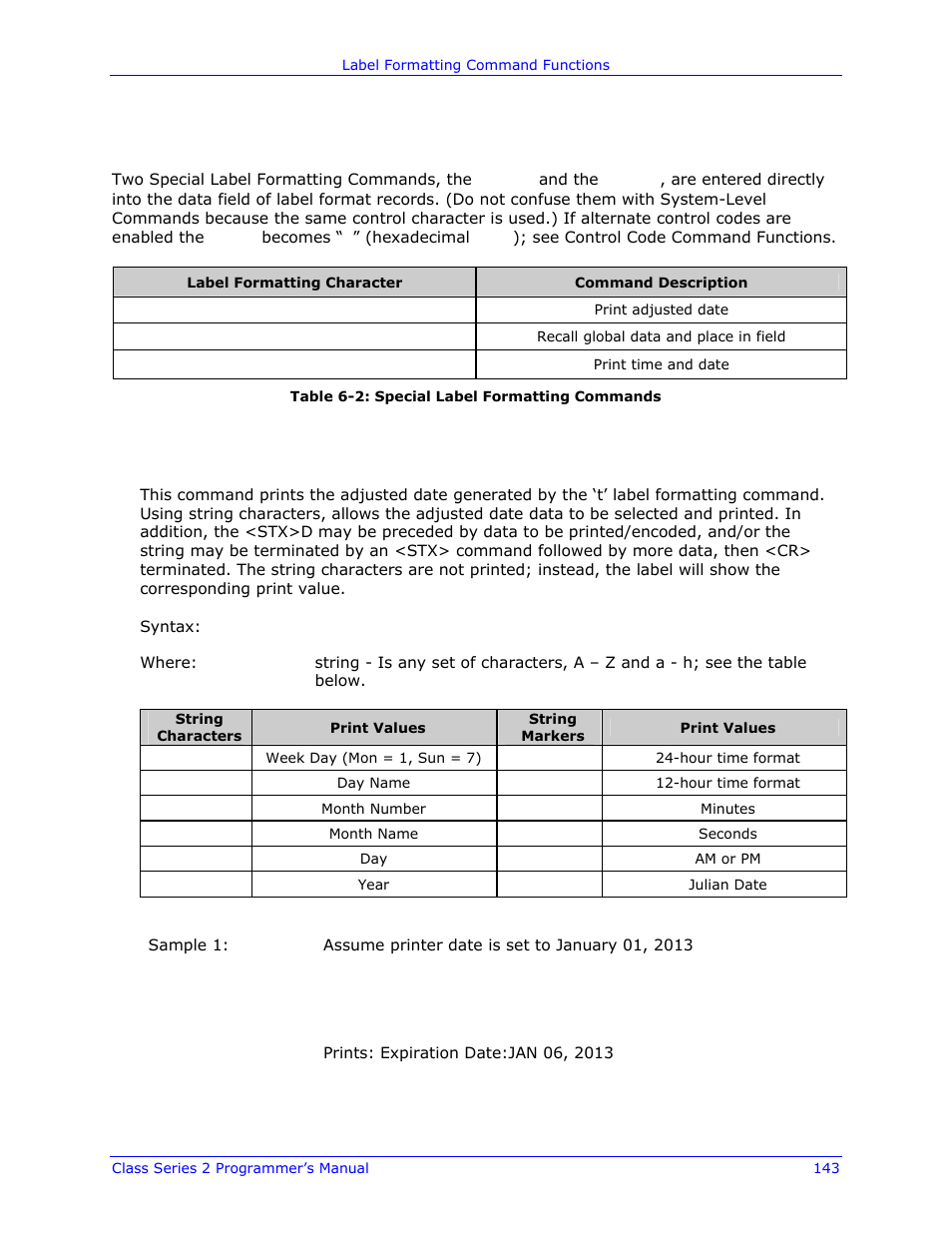 Special label formatting command functions, Stx d print adjusted date | Datamax-O'Neil Class Series II Programmer’s Manual User Manual | Page 157 / 334