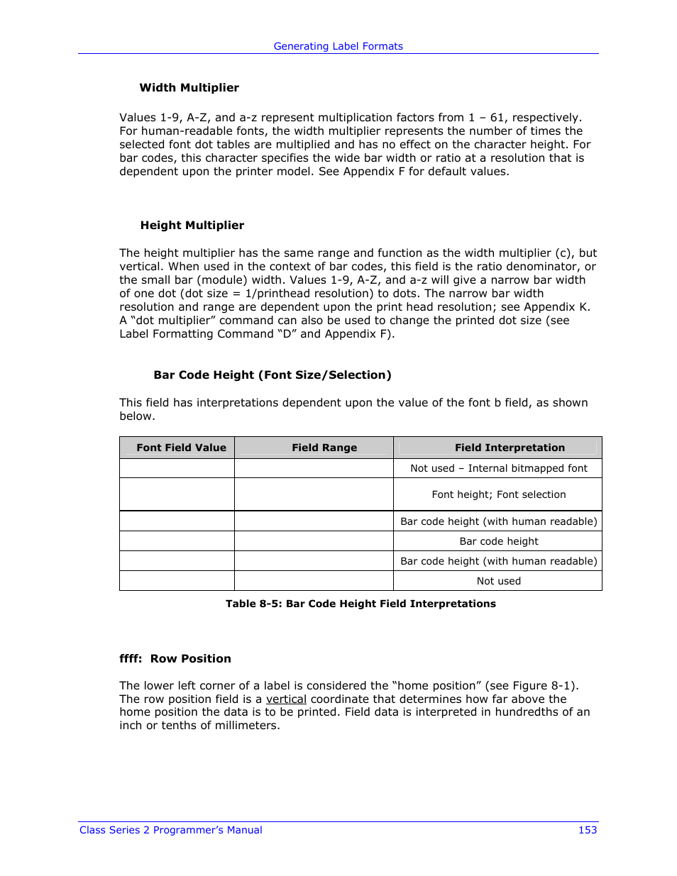 Datamax-O'Neil Class Series II Programmer’s Manual User Manual | Page 167 / 334