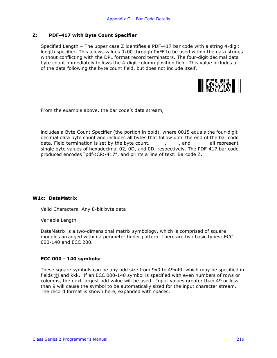 Datamax-O'Neil Class Series II Programmer’s Manual User Manual | Page 233 / 334