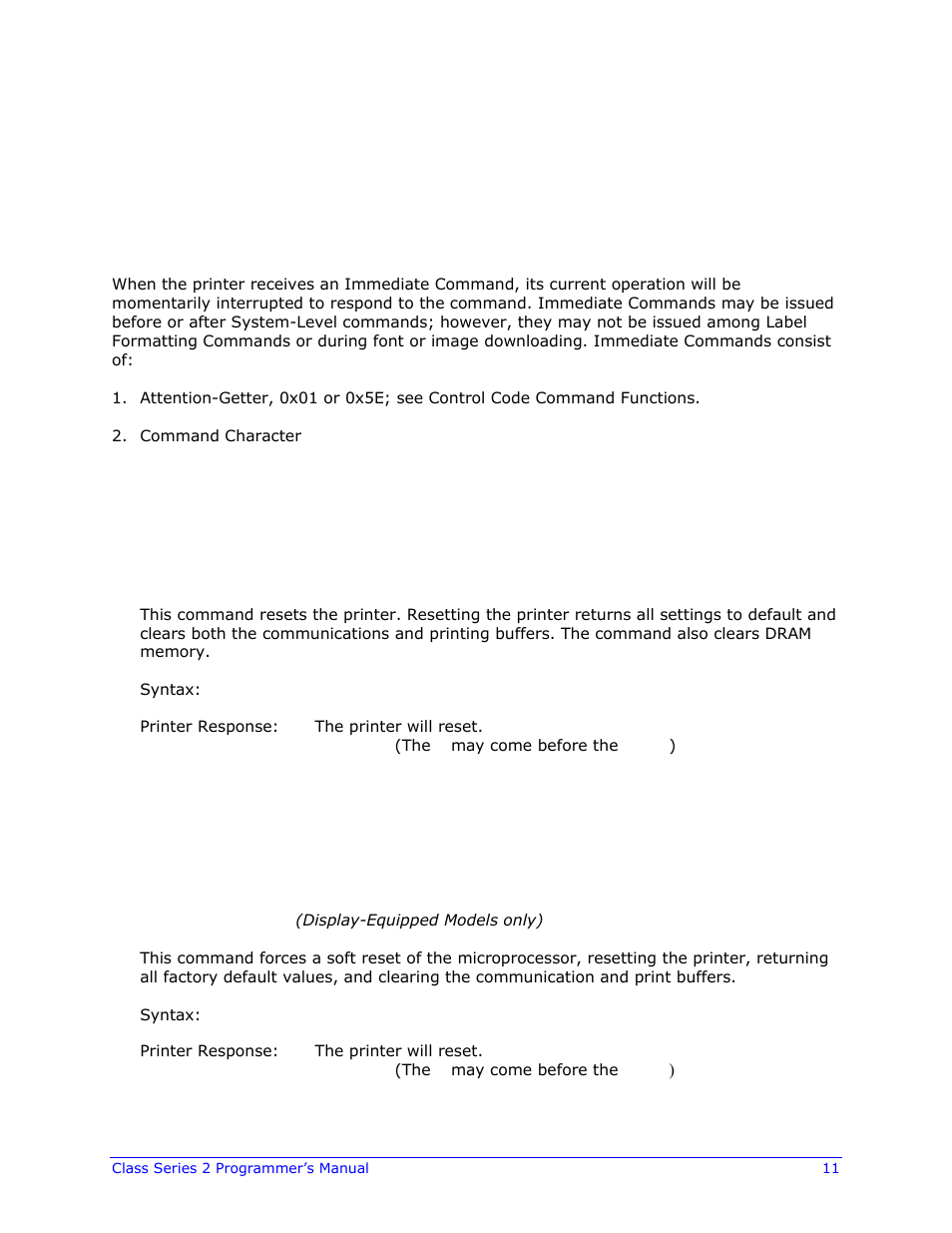 Immediate command functions, Introduction | Datamax-O'Neil Class Series II Programmer’s Manual User Manual | Page 25 / 334