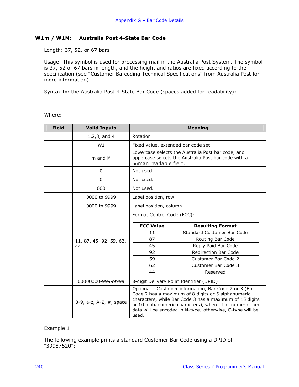 Datamax-O'Neil Class Series II Programmer’s Manual User Manual | Page 254 / 334