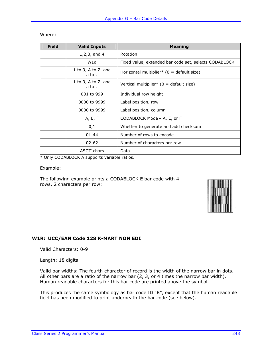 Datamax-O'Neil Class Series II Programmer’s Manual User Manual | Page 257 / 334