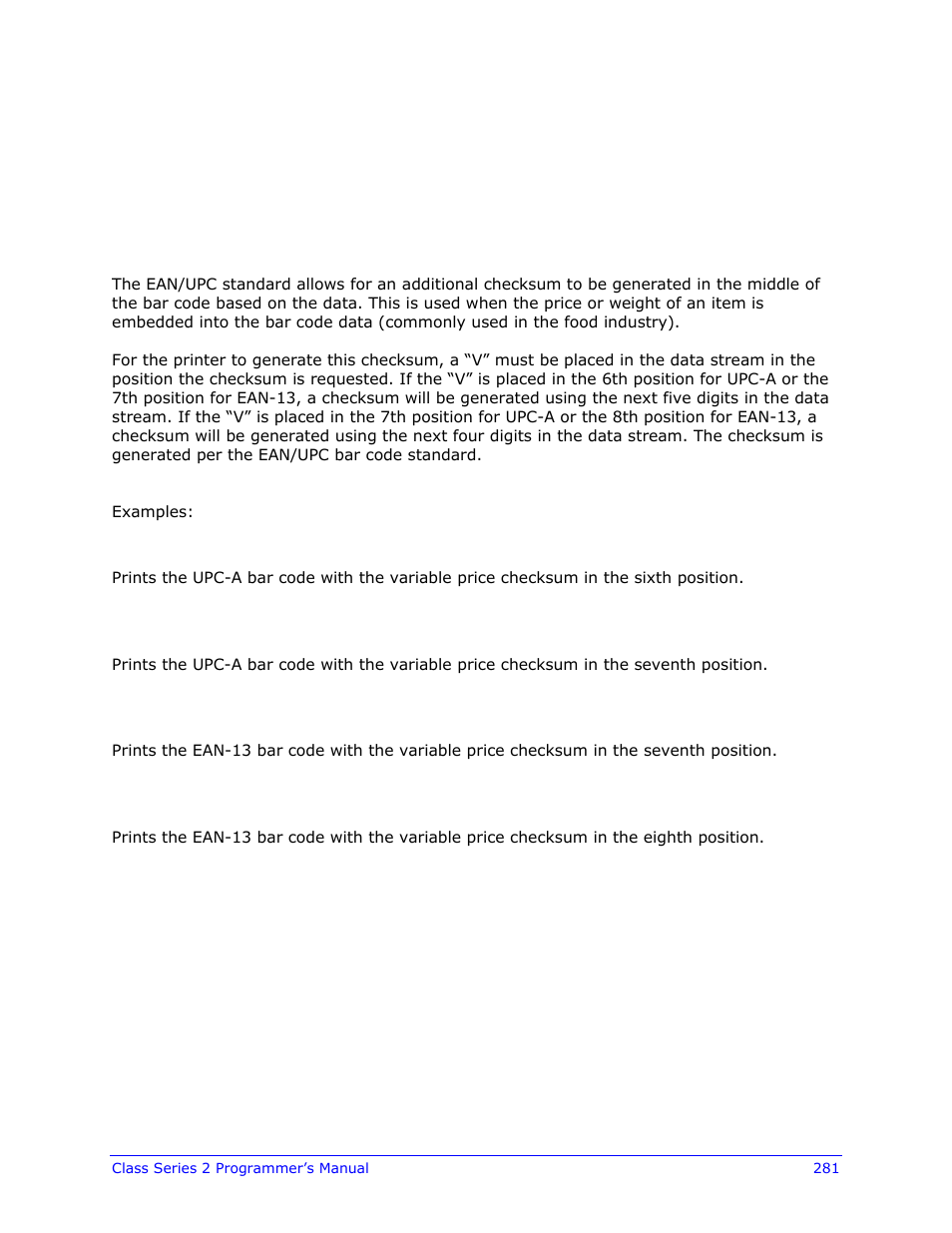 Appendix o, Upc-a and ean-13: variable price/weight bar codes | Datamax-O'Neil Class Series II Programmer’s Manual User Manual | Page 295 / 334