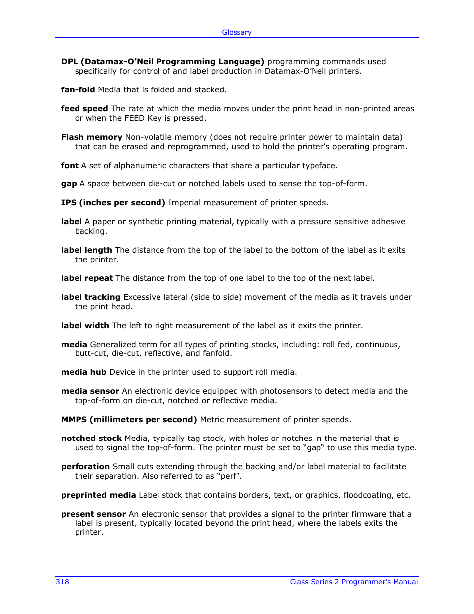 Datamax-O'Neil Class Series II Programmer’s Manual User Manual | Page 332 / 334