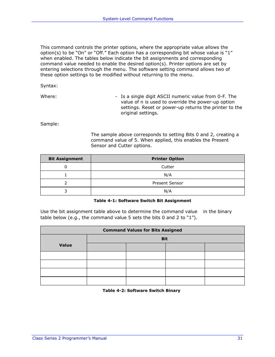 Stx v software switch settings | Datamax-O'Neil Class Series II Programmer’s Manual User Manual | Page 45 / 334