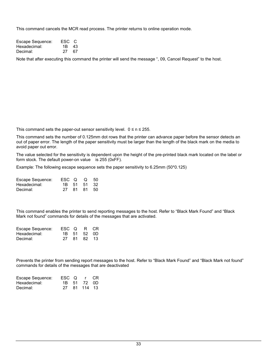 Black mark sensing control commands | Datamax-O'Neil APEX Series Programmer’s Manual User Manual | Page 39 / 67