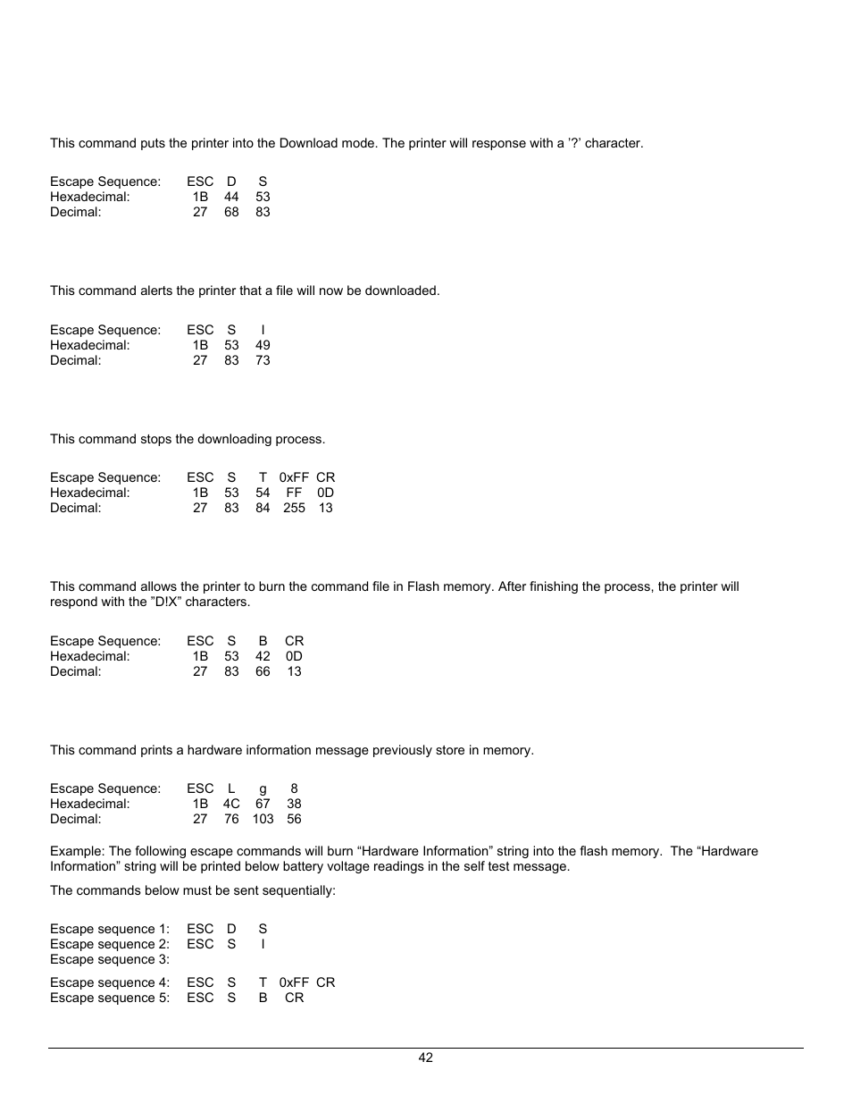 Download – self test message hardware information | Datamax-O'Neil APEX Series Programmer’s Manual User Manual | Page 48 / 67