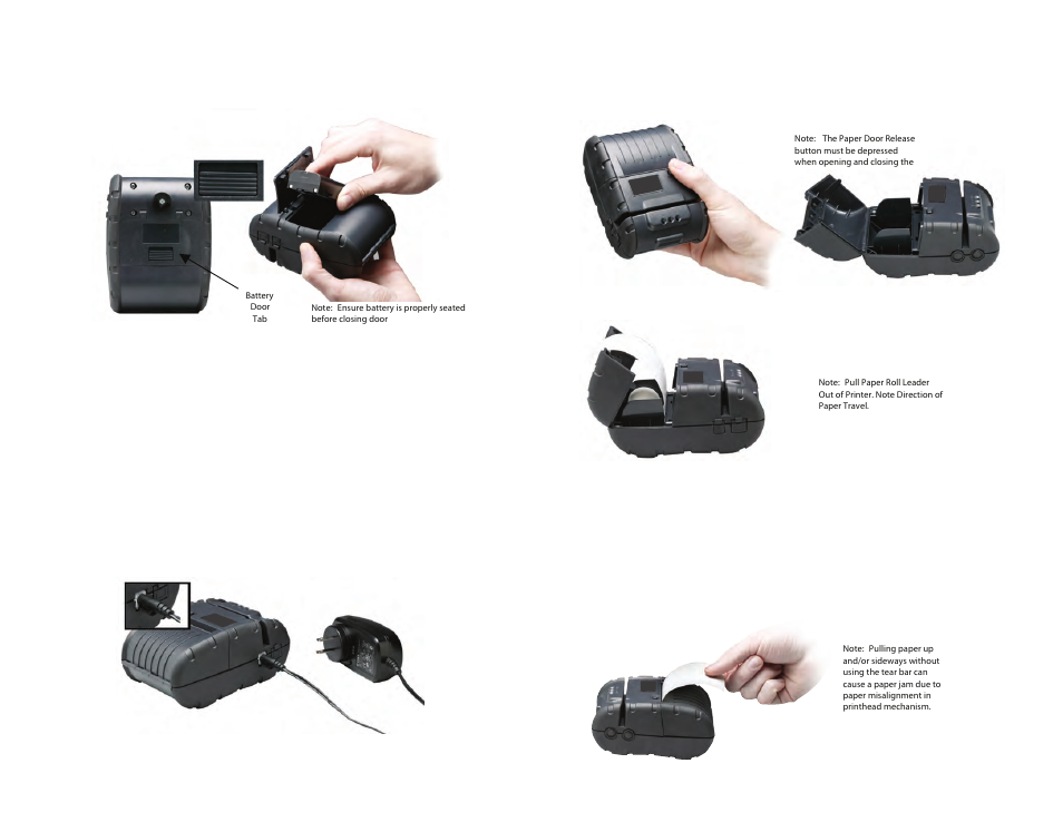 Installing the battery, Charging the battery, Installing the paper roll | Tearing paper | Datamax-O'Neil APEX 2 Quick Start Guide User Manual | Page 2 / 2