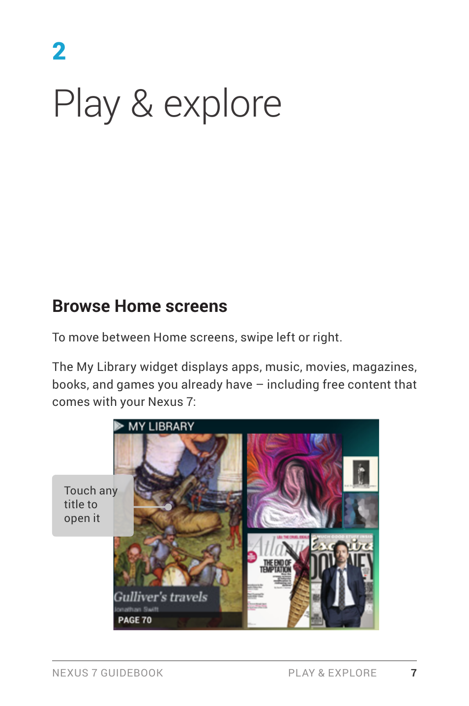 Play & explore, Browse home screens | Asus Nexus 7 User Manual | Page 13 / 106