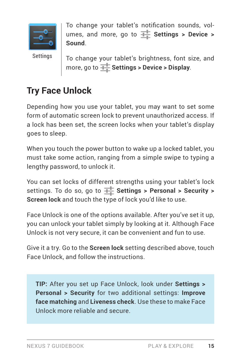 Try face unlock | Asus Nexus 7 User Manual | Page 21 / 106