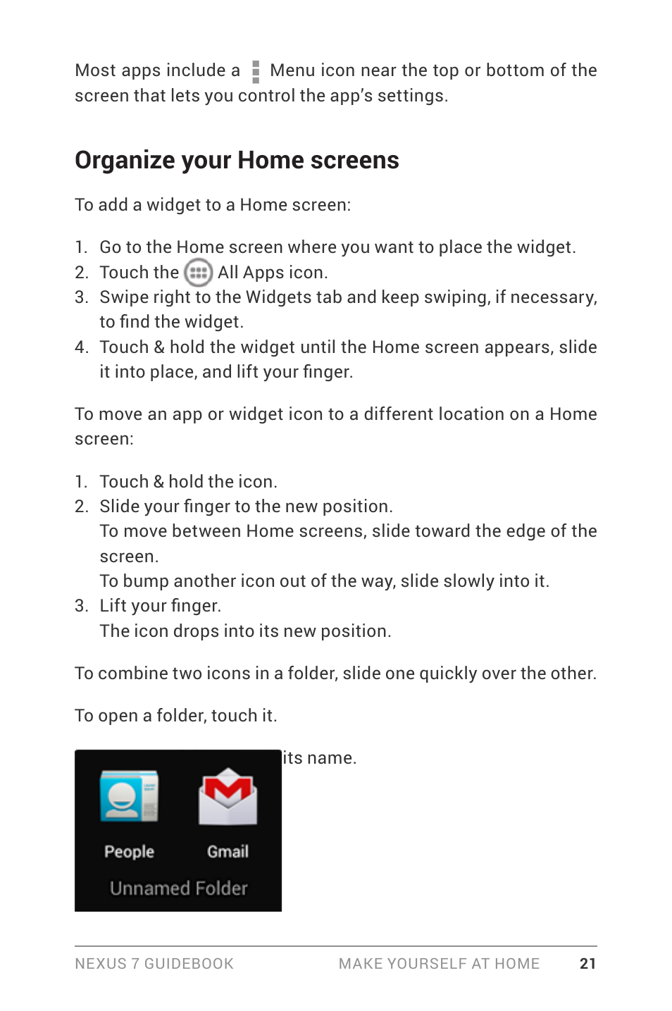 Organize your home screens | Asus Nexus 7 User Manual | Page 27 / 106