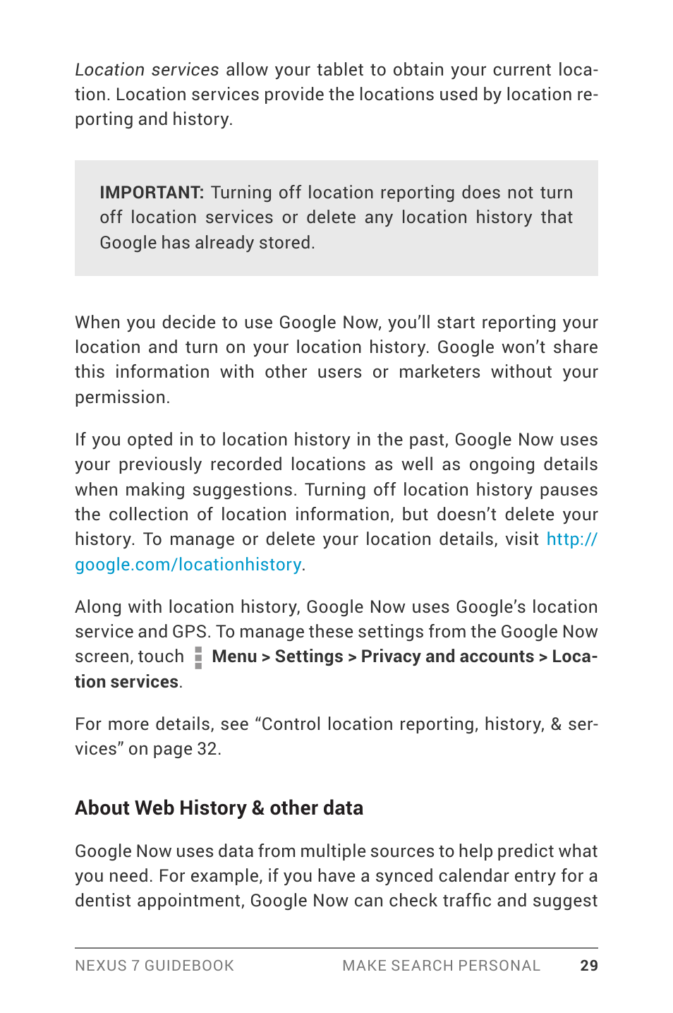 About web history & other data | Asus Nexus 7 User Manual | Page 35 / 106