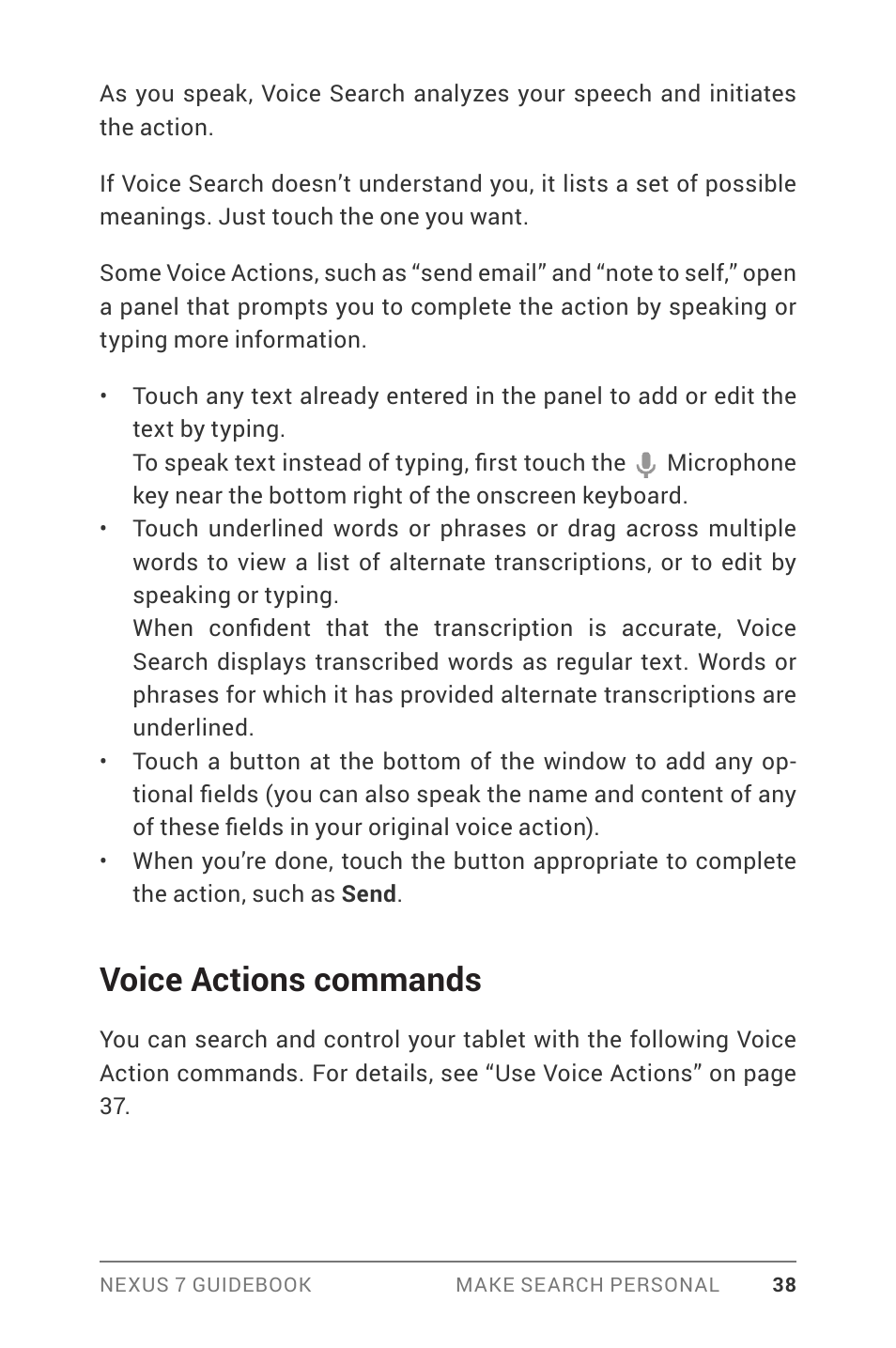 Voice actions commands | Asus Nexus 7 User Manual | Page 44 / 106