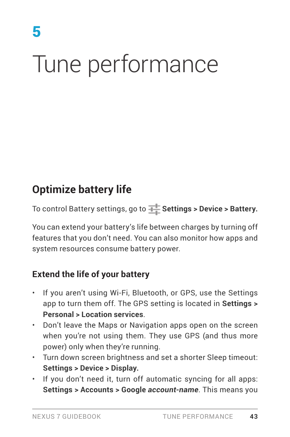 Tune performance, Optimize battery life | Asus Nexus 7 User Manual | Page 49 / 106